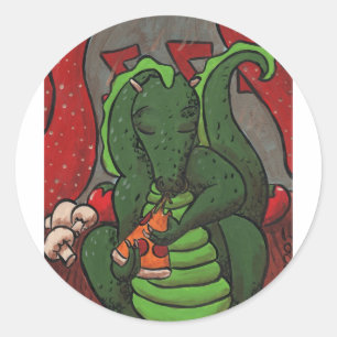 Sticker Rond Le dragon et la pizza