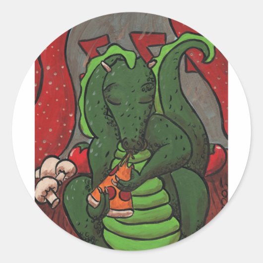 Sticker Rond Le dragon et la pizza (Devant)
