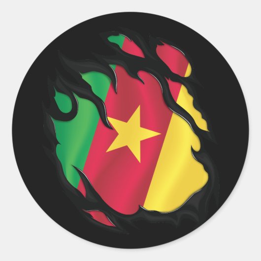 Sticker Rond Le drapeau camerounais déchiré (Devant)