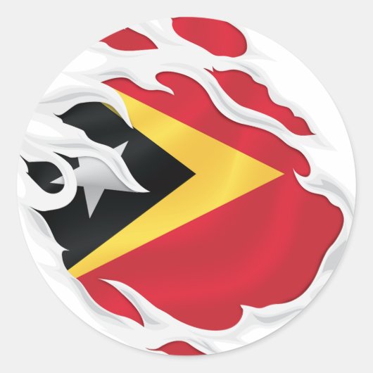 Sticker Rond Le drapeau déchiré du Timor oriental (Devant)