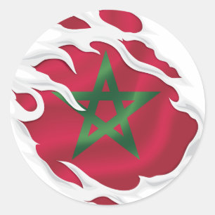 Sticker Rond Le drapeau du Maroc déchiré