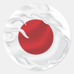 Sticker Rond Le drapeau japonais déchiré