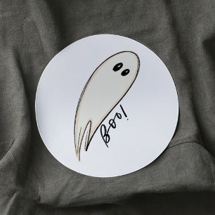 Sticker Rond Le fantôme illustré de Boo Halloween