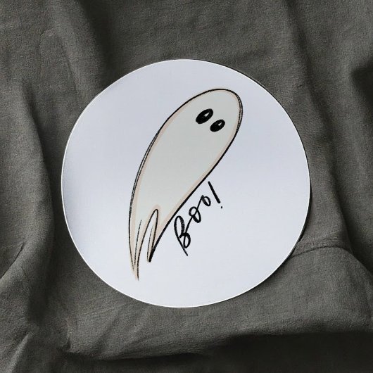 Sticker Rond Le fantôme illustré de Boo Halloween