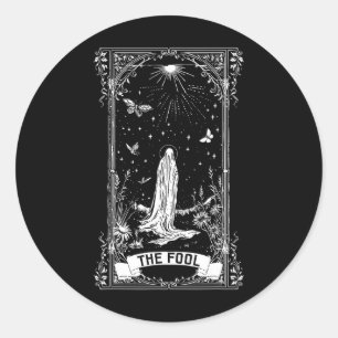 Sticker Rond Le Fool Ghost Cottagecore Tarot Card Major Arcana