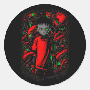 Sticker Rond Le Garçon et les Machines