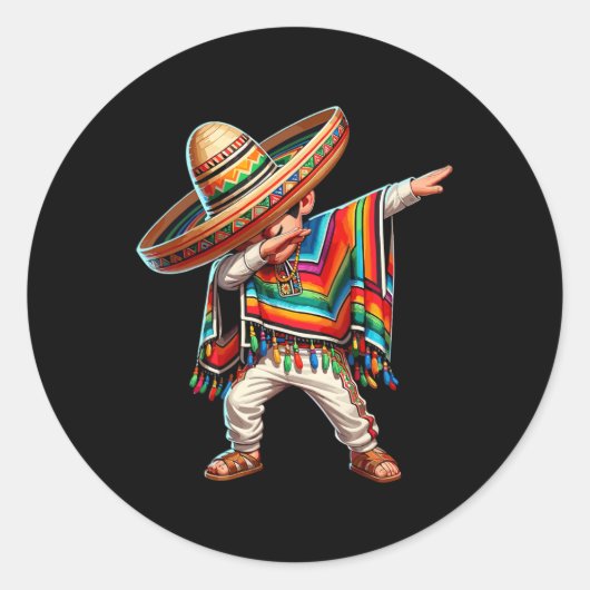 Sticker Rond Le garçon mexicain Dabbing Poncho Cinco De Mayo (Devant)