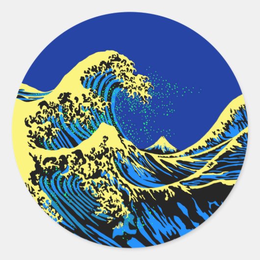 Sticker Rond Le Grand Hokusai Wave de Blue Yellow (Devant)