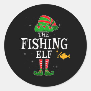 Sticker Rond Le groupe de lutins pêcheurs de Noël en famille as