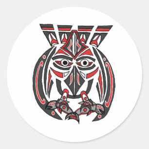 Sticker Rond Le Haida Raven et le saumon