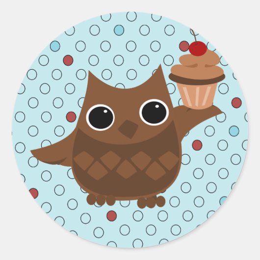 Sticker Rond Le hibou et le cupcake (Devant)