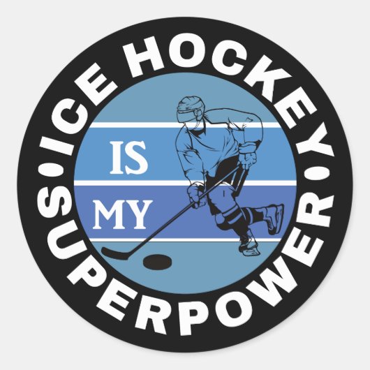 Sticker Rond Le hockey sur glace est ma superpuissance (Devant)