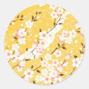 Sticker Rond Le Japon, Sakura, kimono, origami, Chiyogami,