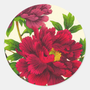 Sticker Rond Le Japonais de pivoine de Nishimura Hodo fleurit