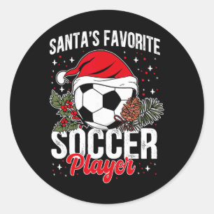 Sticker Rond Le joueur de football préféré de Funny Santa pour
