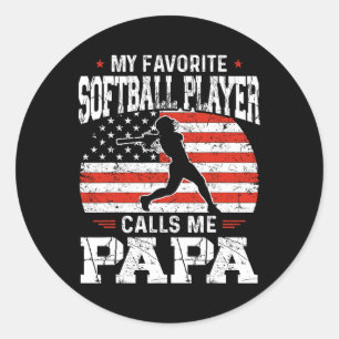 Sticker Rond Le Joueur favori de softball m'appelle Papa Funny