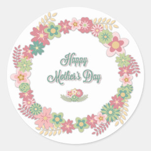 Sticker Rond Le jour de mère guirlande florale "heureuse du