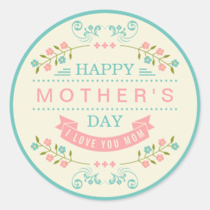 Sticker Rond Le jour de mère heureux - floral rose crème