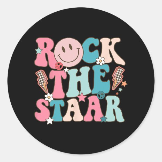 Sticker Rond Le jour de test de démarrage Retro Super enseignan (Devant)