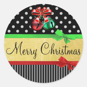 Sticker Rond Le Joyeux Noël d'or noir vert rouge cintre des