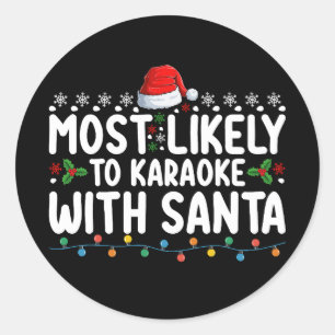 Sticker Rond Le Karaoké Avec Noël Père Noël