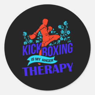 Sticker Rond Le kickboxing est ma thérapie de colère Combat d'a