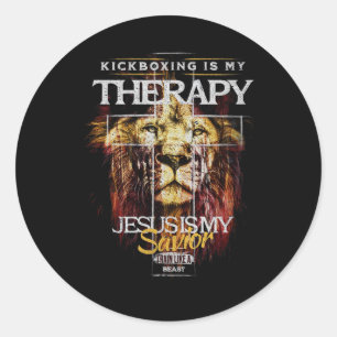 Sticker Rond Le kickboxing est ma thérapie Jésus mon sauveur Co