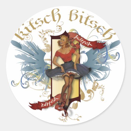 Sticker Rond Le Kitsch Bitsch : Poupée Dansante Tatouage Pin Up (Devant)