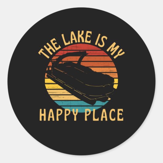 Sticker Rond Le Lac Est Mon Heureux Lieu Pontoon Boat (Devant)