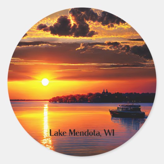 Sticker Rond Le lac Mendota, couché de soleil du Wisconsin (Devant)