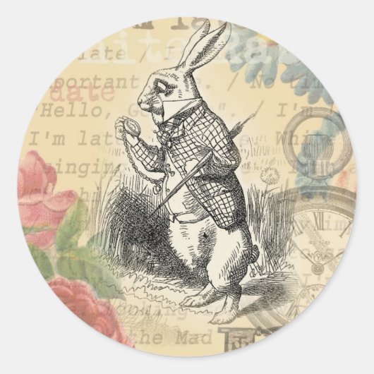 Sticker Rond Le lapin blanc Alice au pays des merveilles (Devant)