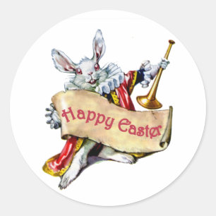 Sticker Rond Le lapin blanc d'Alice vous souhaite de Joyeuses