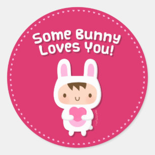 Sticker Rond Le lapin mignon vous aime confession d'amour