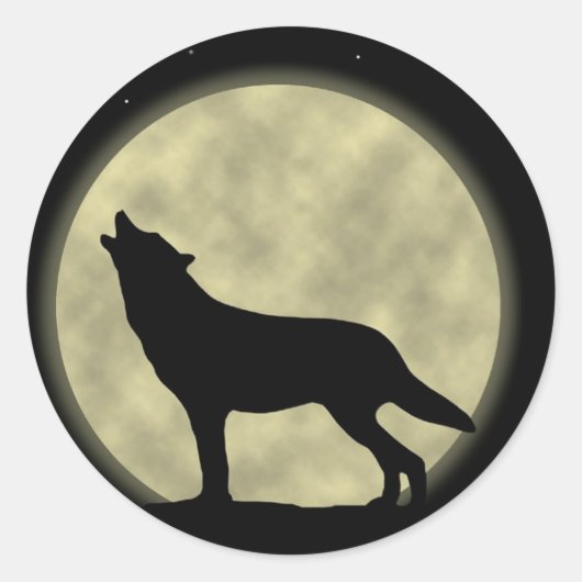Sticker Rond Le loup hurlant dans la nuit (Devant)