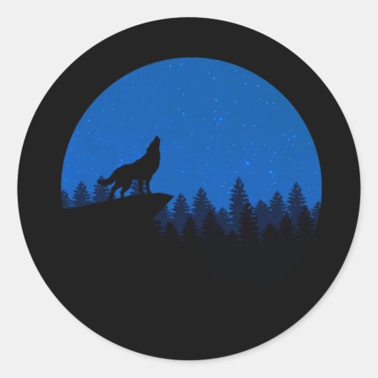 Sticker Rond Le loup hurle à la lune (Devant)
