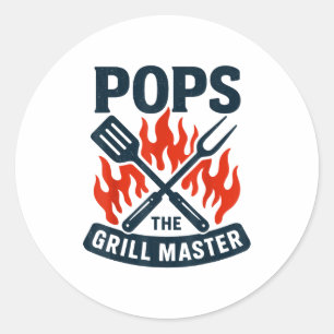 Sticker Rond Le Maître du Grill Bbq Fête des Pères Papy Grillad