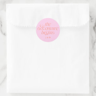 Sticker Rond Le Mariage Commence Orange Rose