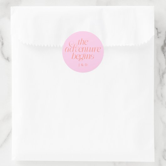 Sticker Rond Le Mariage Commence Orange Rose (Sac)