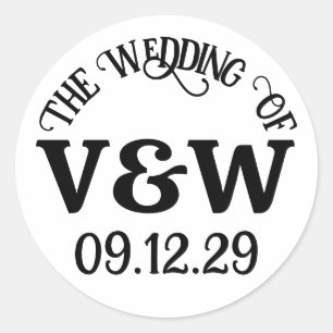 Sticker Rond LE MARIAGE DE Vos Initiales de Monogramme et Date