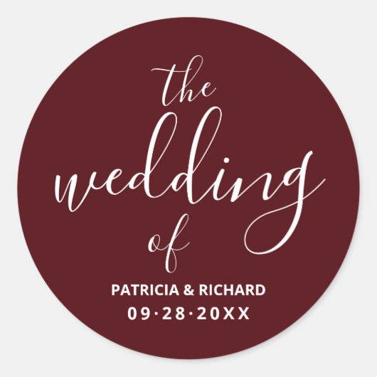 Sticker Rond Le Mariage Du Mariage Bourgogne (Devant)