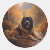 Sticker Rond Le Mastiff tibétain en automne les feuilles automn (Devant)