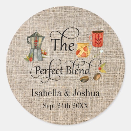 Sticker Rond Le mélange parfait du café Mariage Whimsical Rusti (Devant)