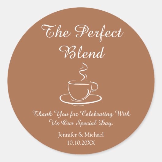 Sticker Rond le mélange parfait, mariage merci café brun (Devant)