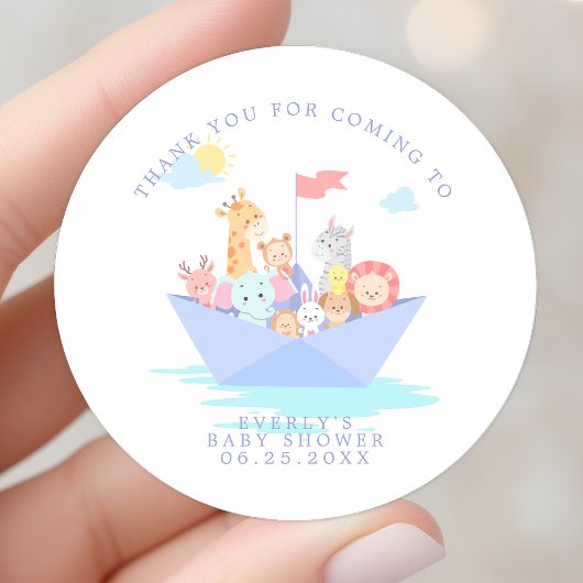 Sticker Rond Le Merci de Baby shower d'arche de Noah