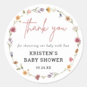 Sticker Rond Le Merci du Baby shower fleur sauvage privilégie (Devant)