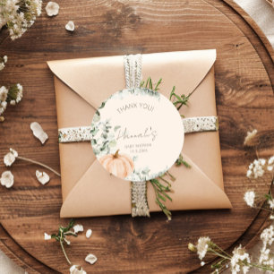 Sticker Rond Le Merci du petit Baby shower Citrouille est favor