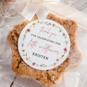 Sticker Rond Le Merci du petit Baby shower Fleur sauvage est fa