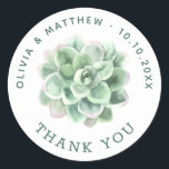 Sticker Rond Le Merci Mariage réussi | Aquarelle Botanique<br><div class="desc">Complétez votre fête avec cet autocollant de remerciement personnalisé, avec une belle aquarelle succulente design entourée de vos noms, date mariage, et un message de remerciement. Parfait pour sceller les faveurs de mariage, les sacs de remerciement, les boîtes de bienvenue ou les enveloppes, cet autocollant rond succulent ajoute une touche...</div>