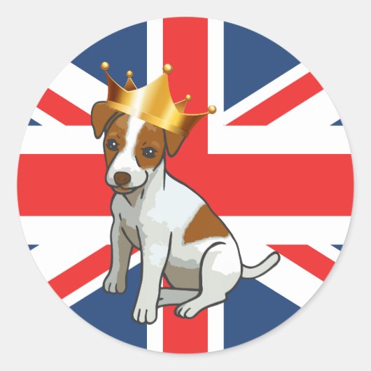 Sticker Rond Le mignon Jack Russell portant une couronne et une (Devant)
