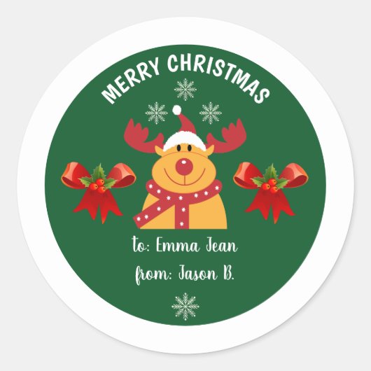Sticker Rond Le mignon Rudolph Reindeer Joyeux Noël à (Devant)